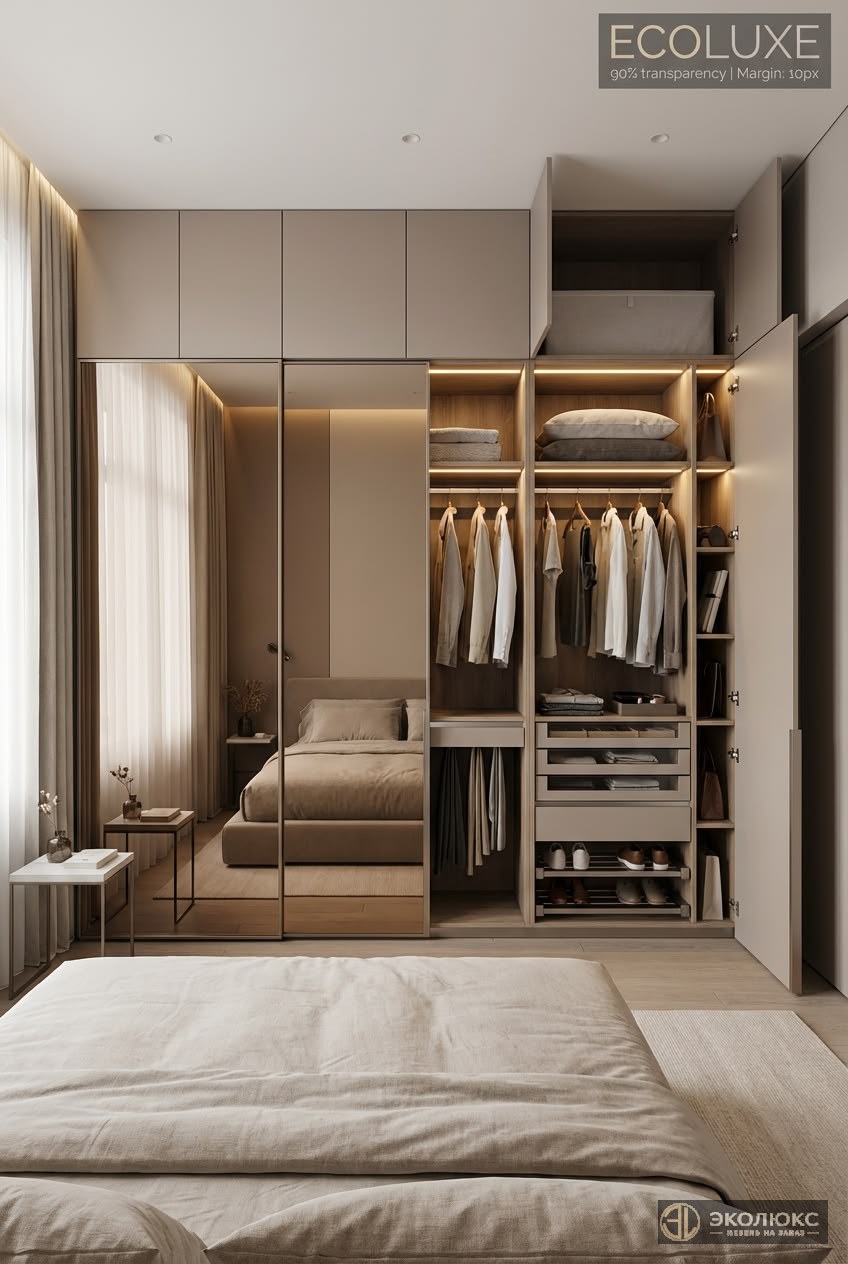 Встроенный шкаф с зеркалом и подсветкой