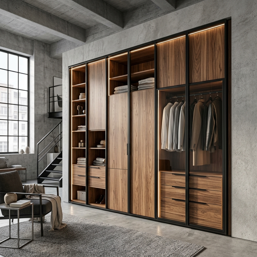 Большой шкаф в нишу с LED-подсветкой