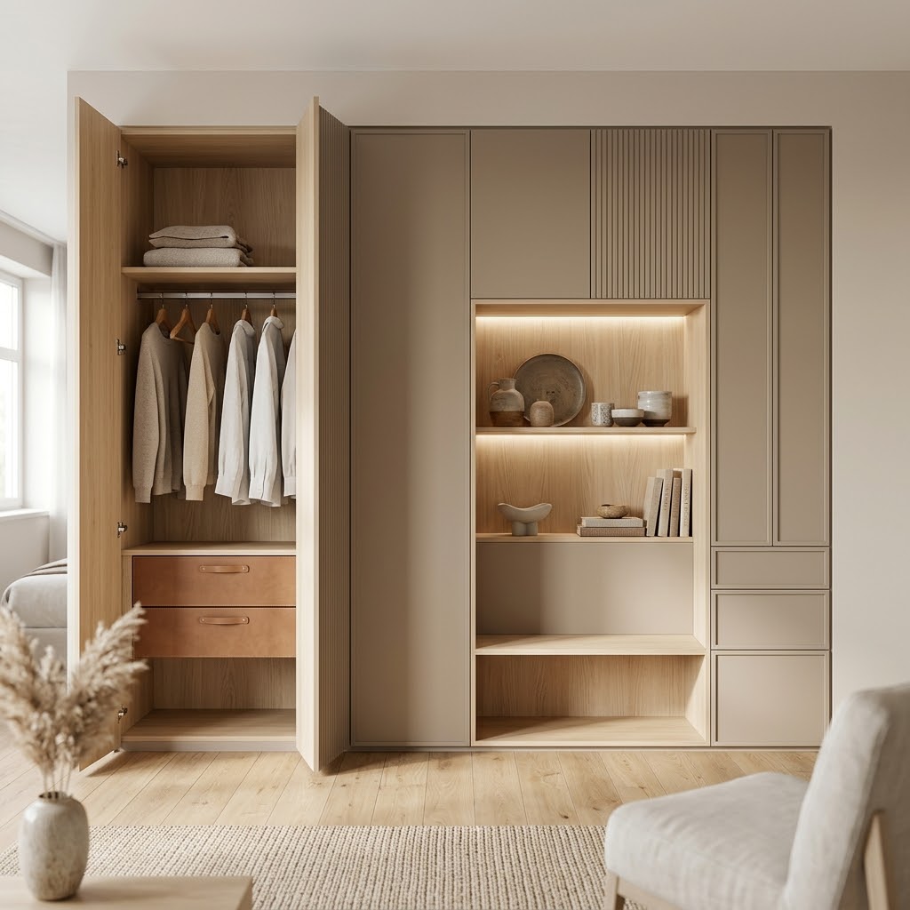 Большой шкаф в нишу с подсветкой