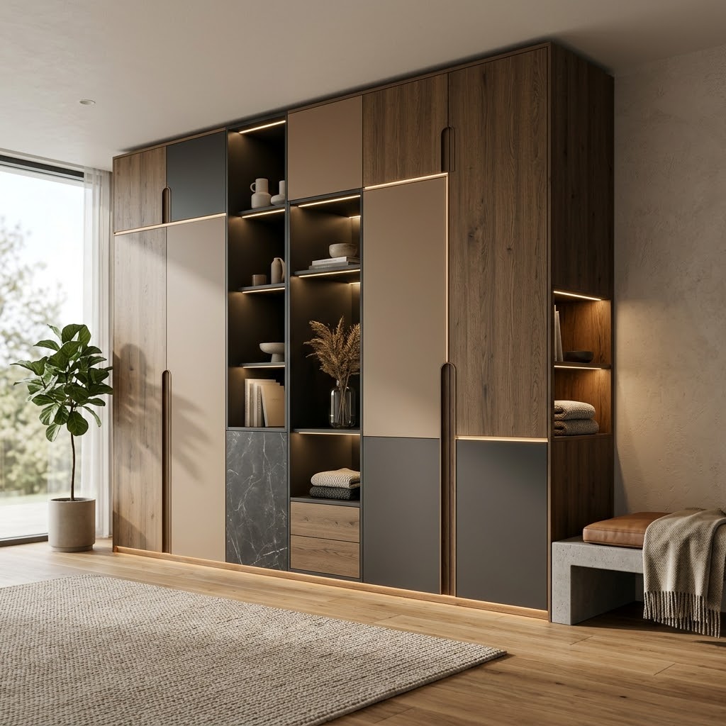 Большой шкаф-комби с подсветкой