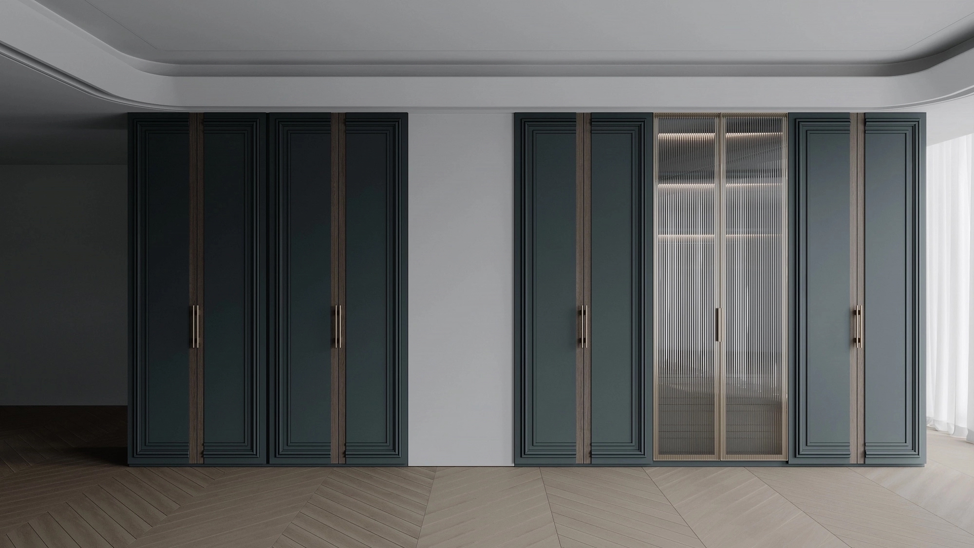 Встроенный шкаф с фрезеровкой и стеклянными дверями