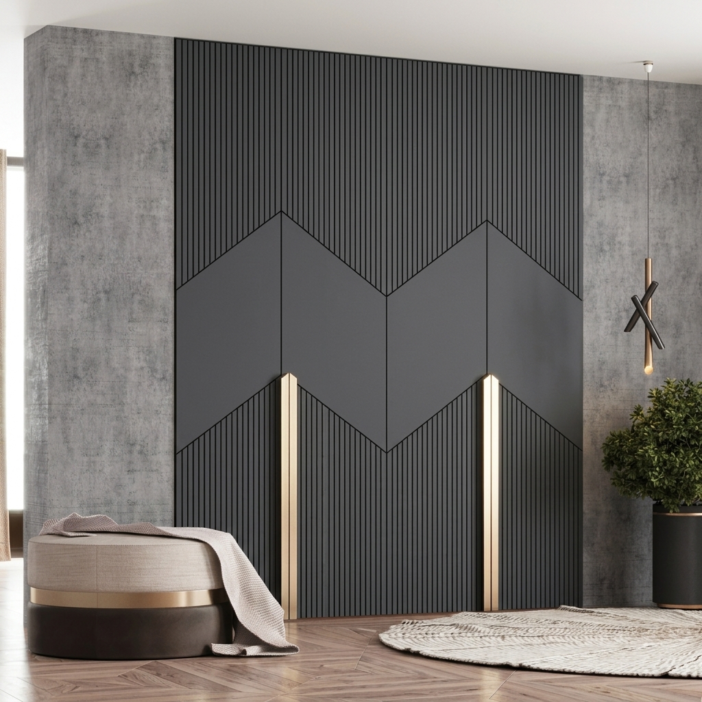 Современный встроенный шкаф с черной матовой отделкой